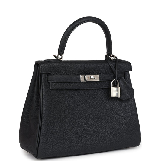 Hermes Kelly Retourne 25 Black Togo Palladium Hardware